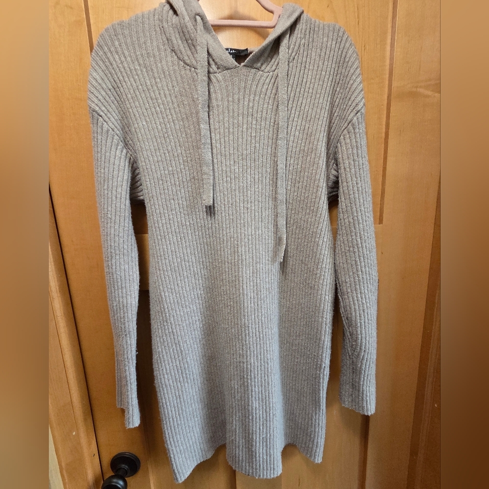 Lulus Snuggly Option Heather Taupe Hooded Mini Sweater Dress - Picture 6 of 9